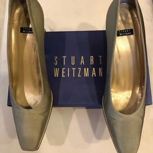Stuart Weitzman woven Cordine/patent heels. Sharp!